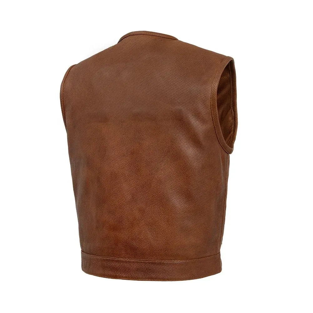 Red / Small Lowside Men's Perforated Motorcycle Leather Vest - skyjackerz