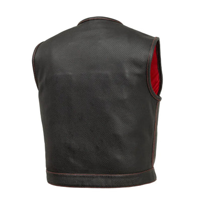 Red / Small Lowside Men's Perforated Motorcycle Leather Vest - skyjackerz