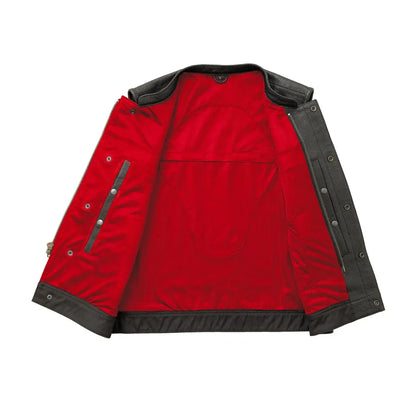 Red / Small Lowside Men's Perforated Motorcycle Leather Vest - skyjackerz