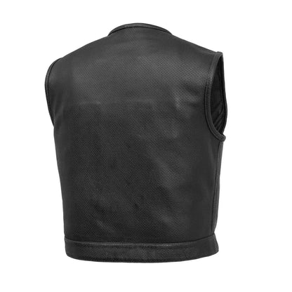 Red / Small Lowside Men's Perforated Motorcycle Leather Vest - skyjackerz