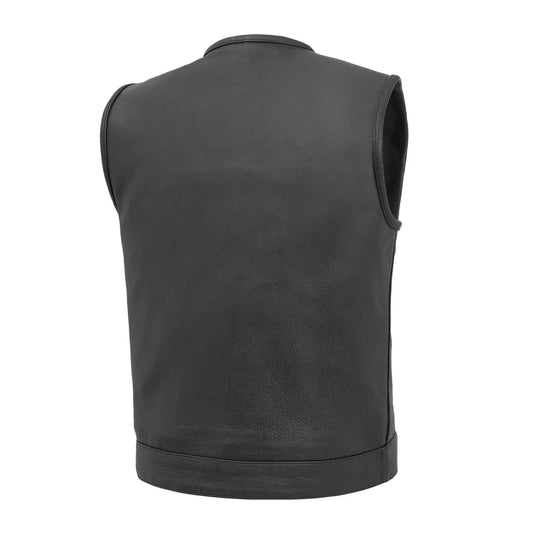 Black / Small No Rival Men's Motorcycle Leather Vest - skyjackerz