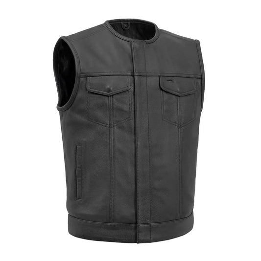 Black / Small No Rival Men's Motorcycle Leather Vest - skyjackerz