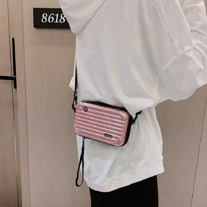 Black / One Size Women's Leather Crossbody Purse - Mini Suitcase Shape - skyjackerz