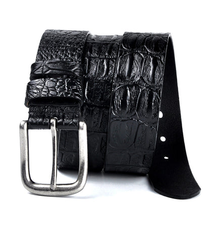 Black / 95 cm Men's Designer Belt with Crocodile Pattern - skyjackerz