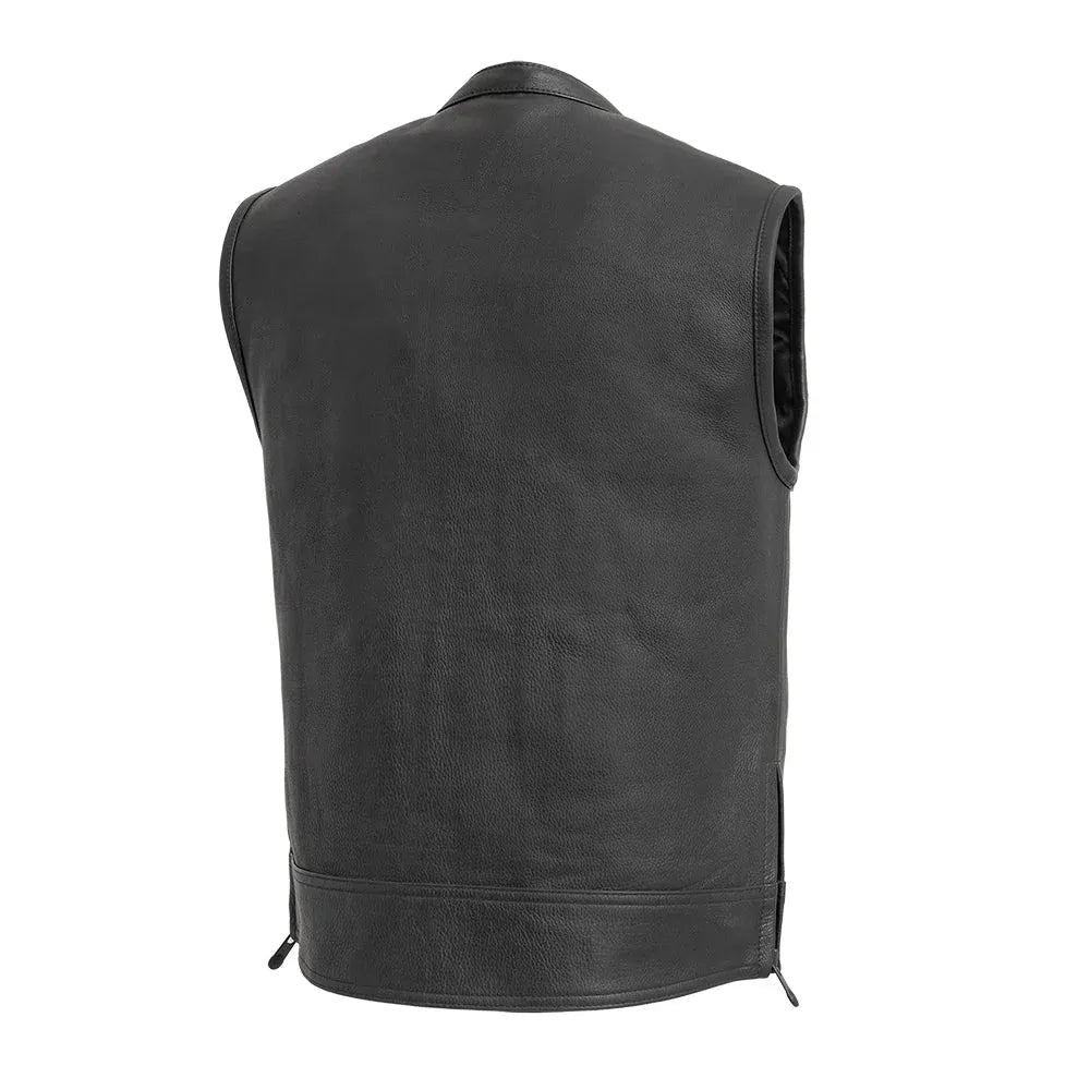 Black / Small Rampage Men's Motorcycle Leather Vest - skyjackerz