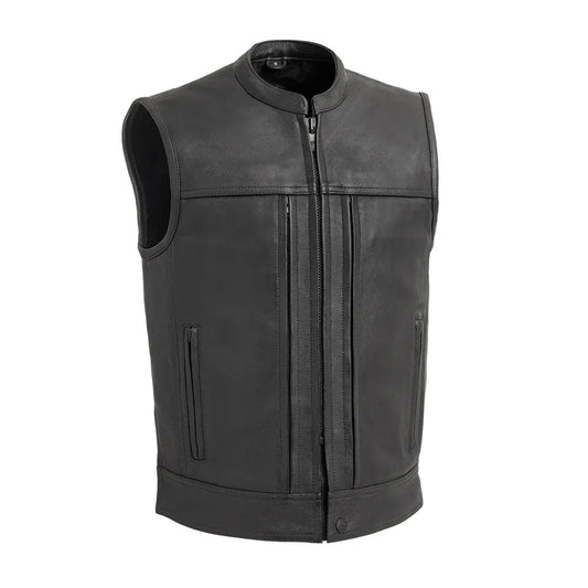 Black / Small Rampage Men's Motorcycle Leather Vest - skyjackerz