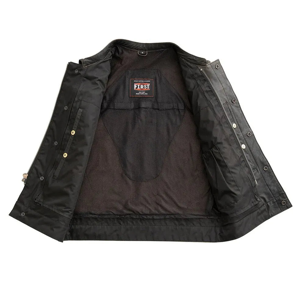 Black / Small Sharp Shooter - Men's Motorcycle Leather Vest - skyjackerz