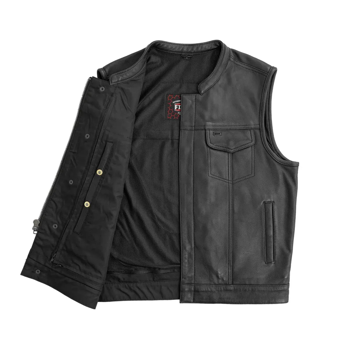 Black / Small Sharp Shooter - Men's Motorcycle Leather Vest - skyjackerz