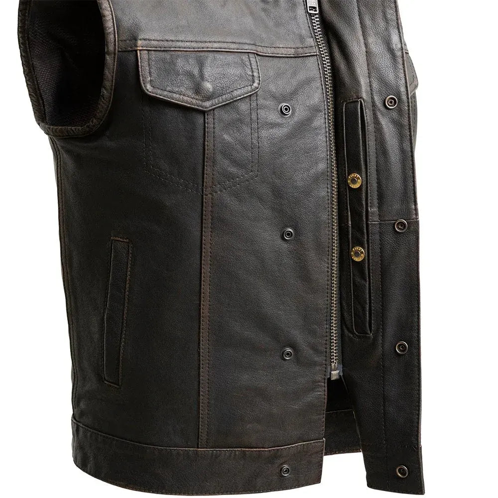 Black / Small Sharp Shooter - Men's Motorcycle Leather Vest - skyjackerz