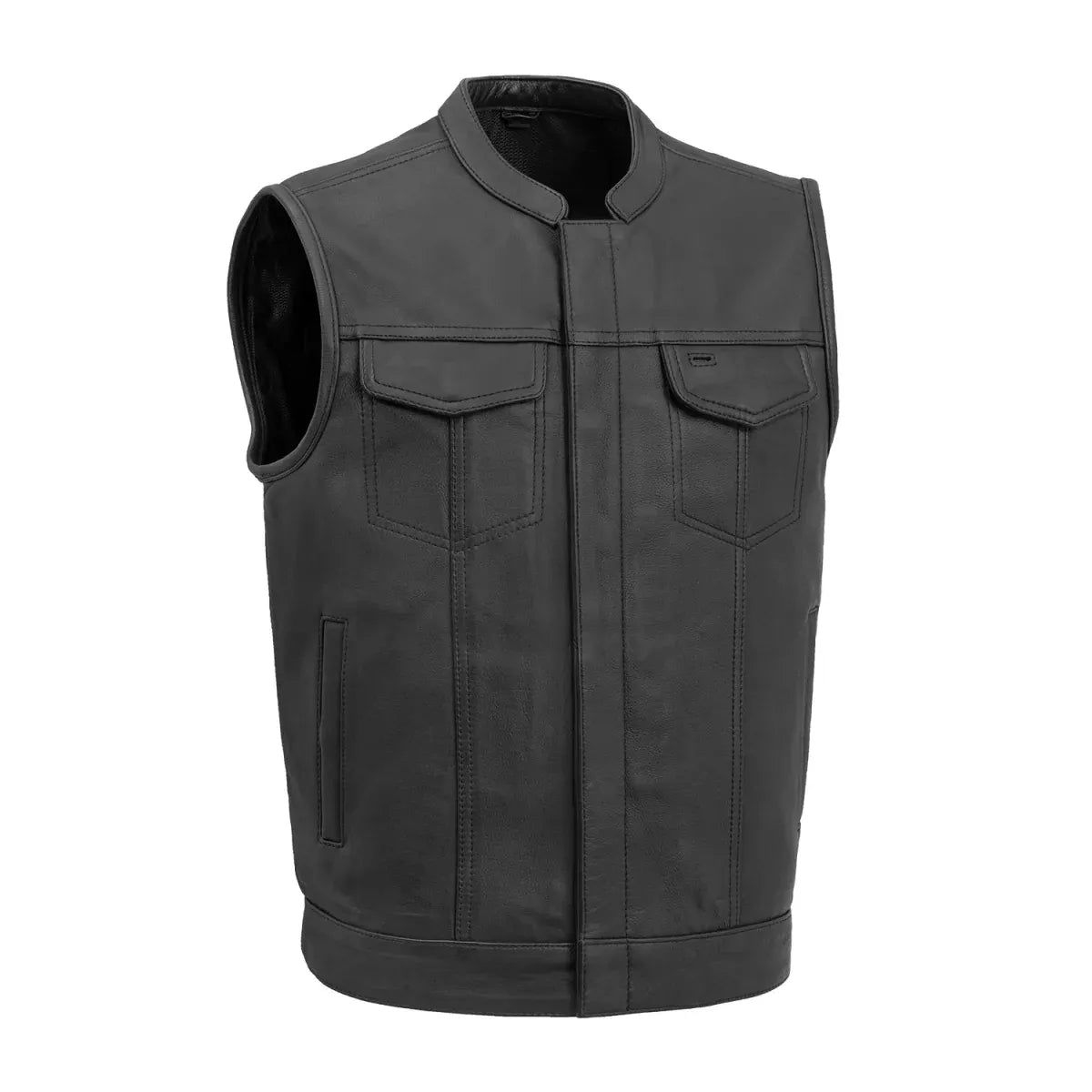 Black / Small Sharp Shooter - Men's Motorcycle Leather Vest - skyjackerz