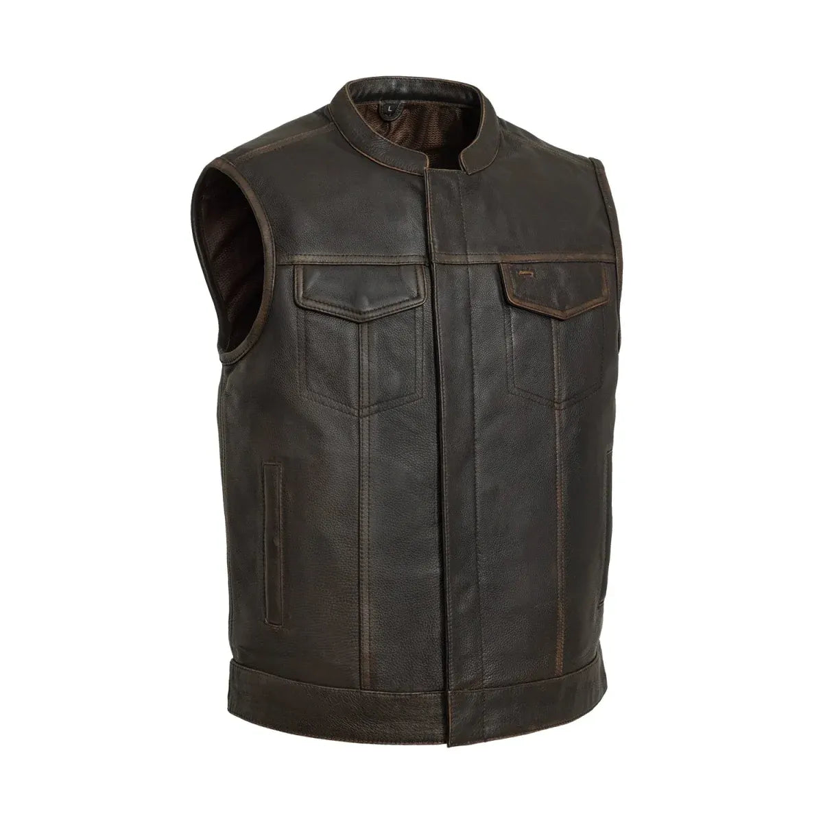 Brown - Beige / Small Sharp Shooter - Men's Motorcycle Leather Vest - skyjackerz