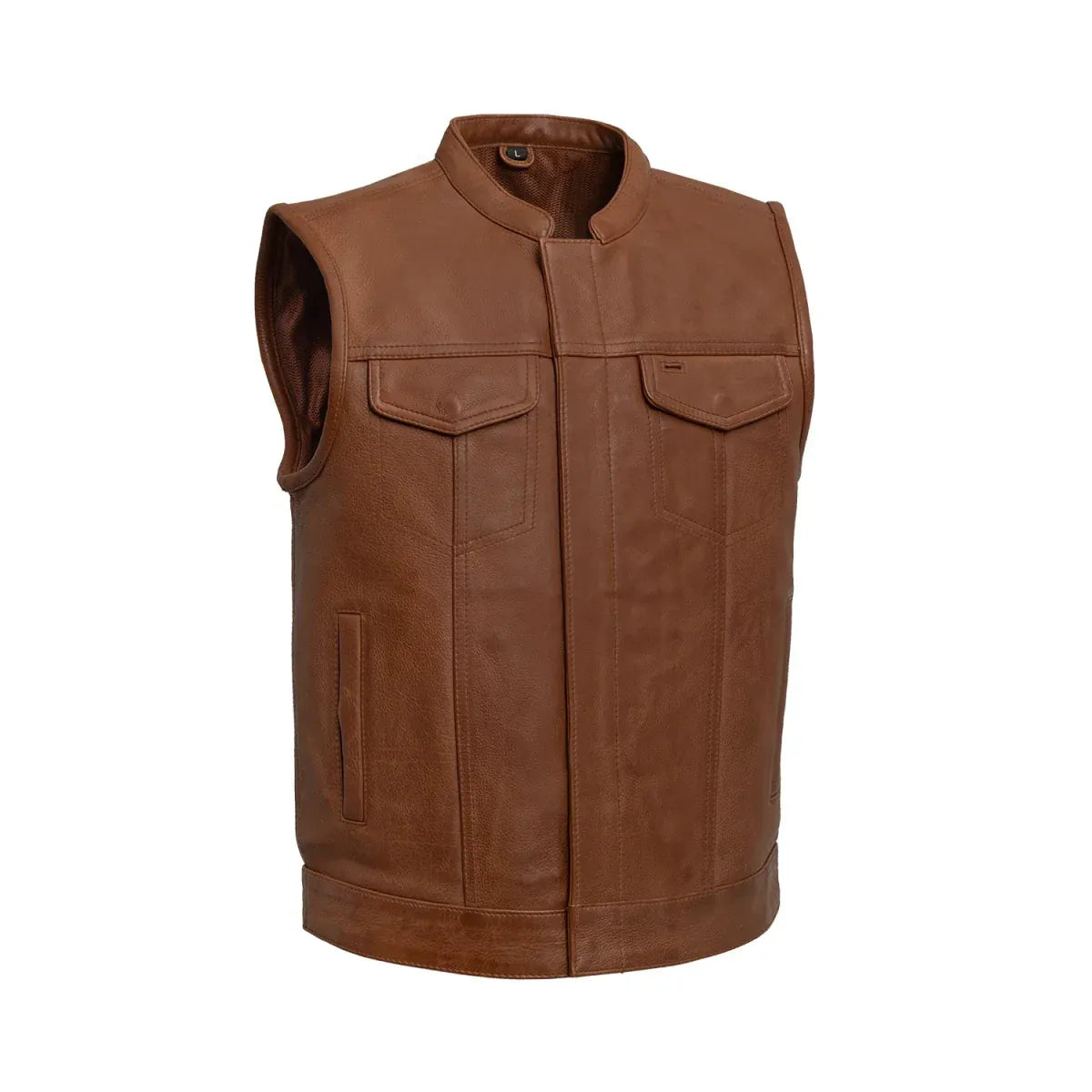 Cognac / Small Sharp Shooter - Men's Motorcycle Leather Vest - skyjackerz