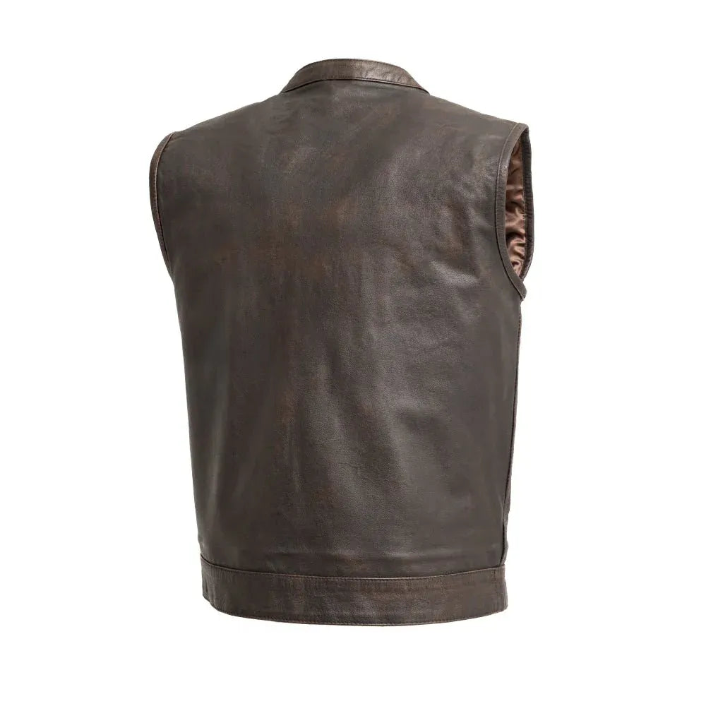 Black / Small Sharp Shooter - Men's Motorcycle Leather Vest - skyjackerz