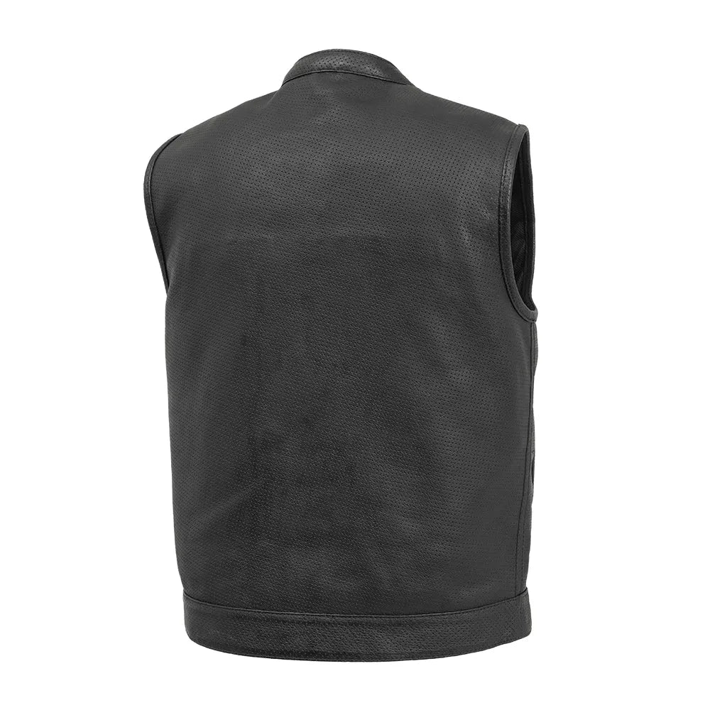 White / Small Sharp Men's Perforated Motorcycle Leather Vest - skyjackerz