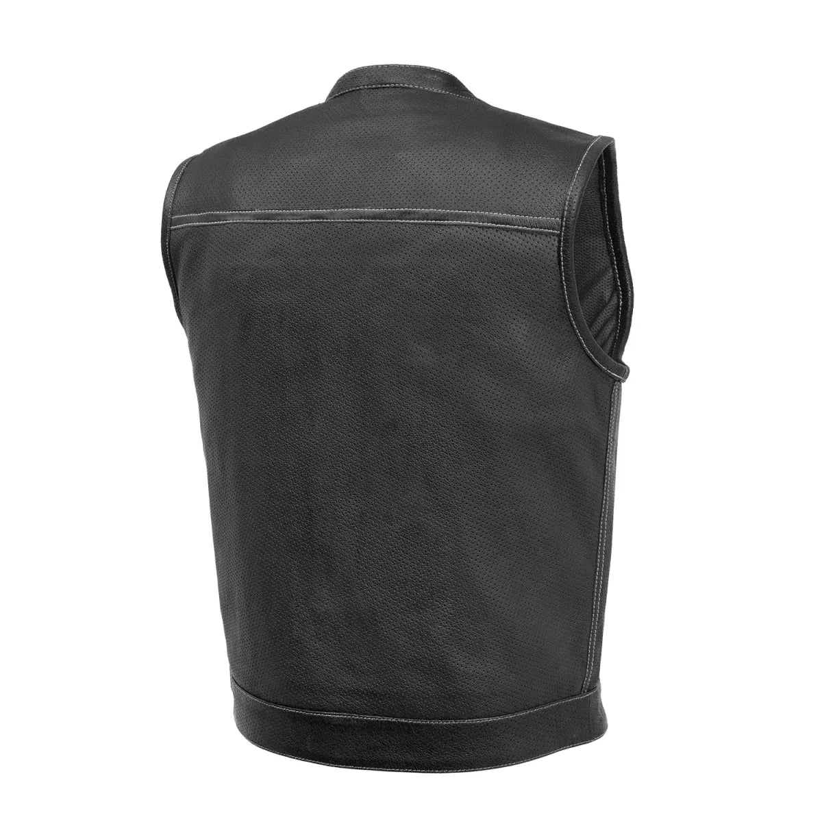 White / Small Sharp Men's Perforated Motorcycle Leather Vest - skyjackerz