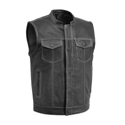 White / Small Sharp Men's Perforated Motorcycle Leather Vest - skyjackerz