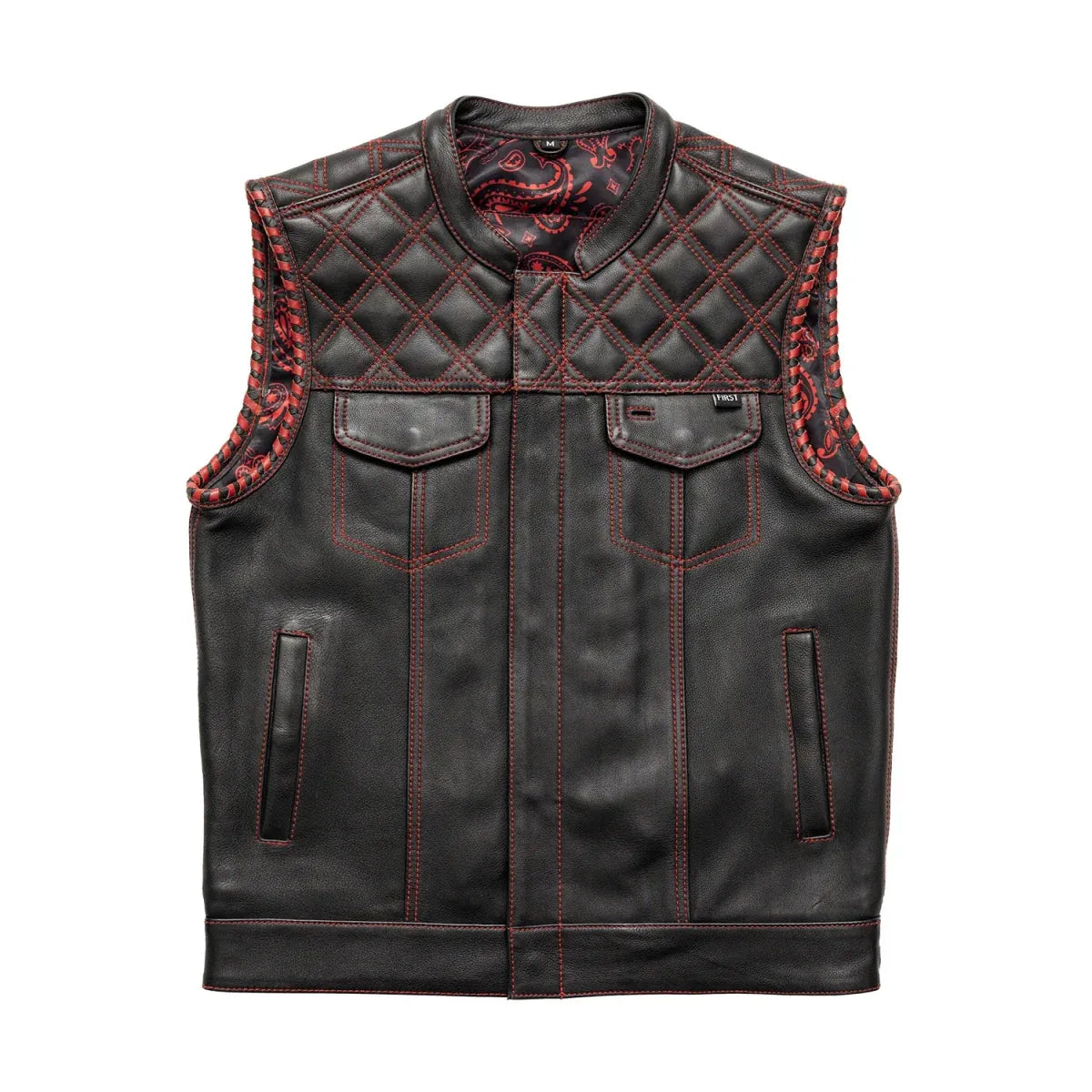 Black - Red / Small Sinister - Men's Motorcycle Leather Vest - skyjackerz