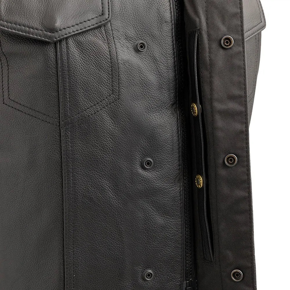 Black / Small Sniper Men's Motorcycle Leather Vest - skyjackerz