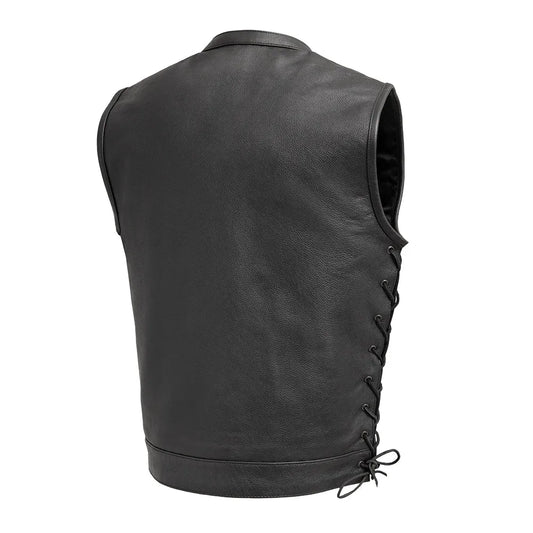 Black / Small Sniper Men's Motorcycle Leather Vest - skyjackerz