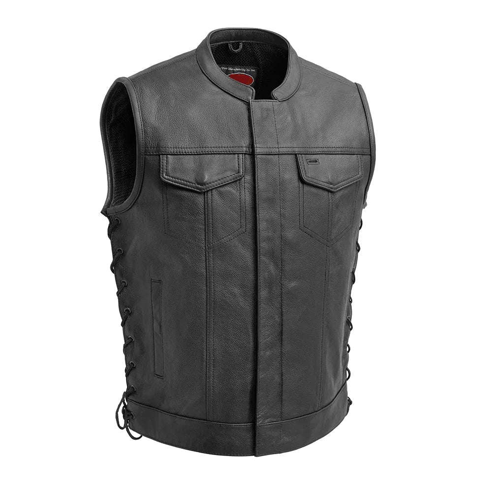 Black / Small Sniper Men's Motorcycle Leather Vest - skyjackerz