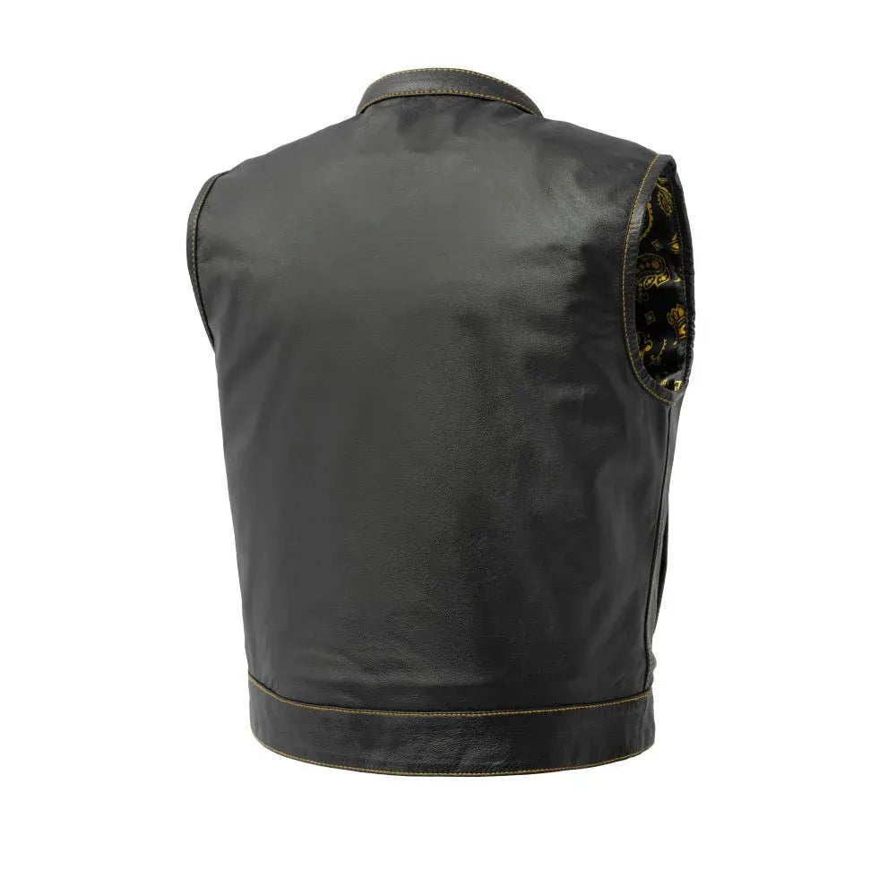 Gold / Small Club Style Men's Motorcycle Leather Vest - skyjackerz