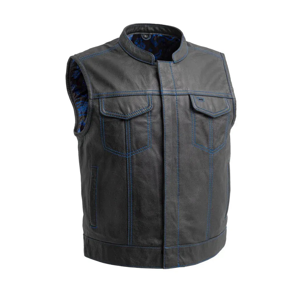 Blue / Small Club Style Men's Motorcycle Leather Vest - skyjackerz