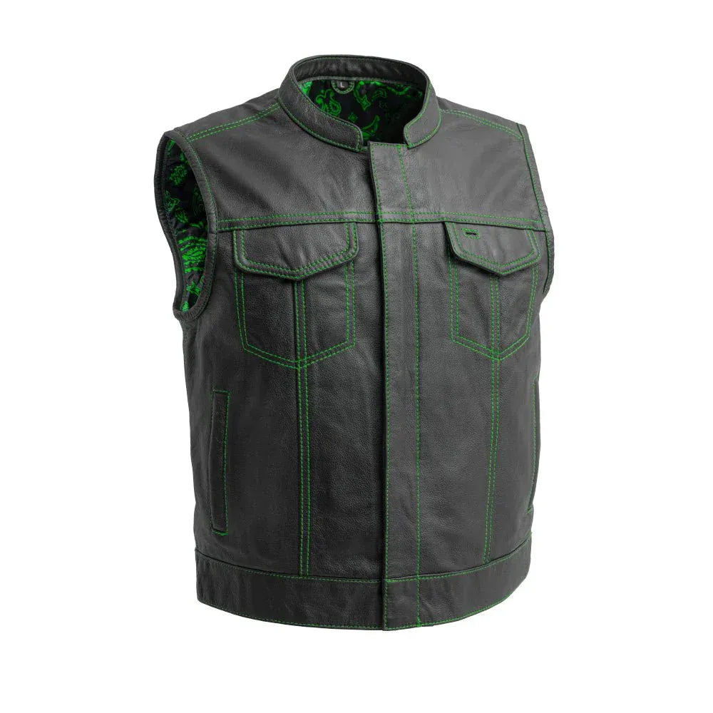 Green / Small Club Style Men's Motorcycle Leather Vest - skyjackerz