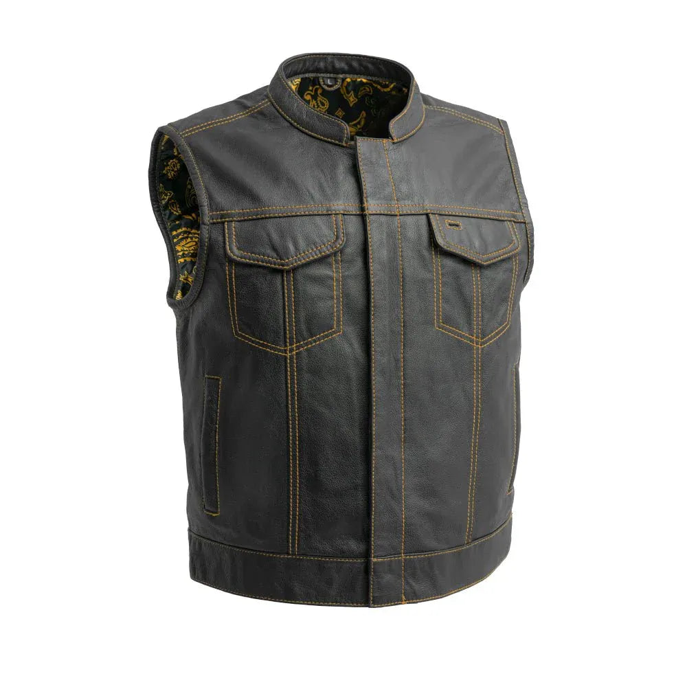 Gold / Small Club Style Men's Motorcycle Leather Vest - skyjackerz