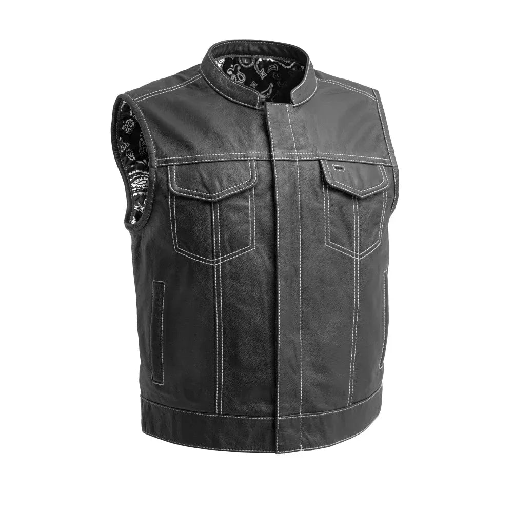 White / Small Club Style Men's Motorcycle Leather Vest - skyjackerz