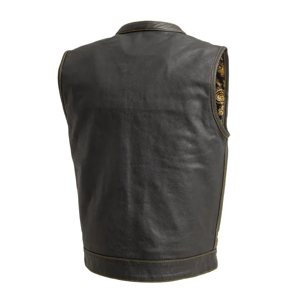 Green / Small Club Cut Men's Motorcycle Leather Vest - skyjackerz