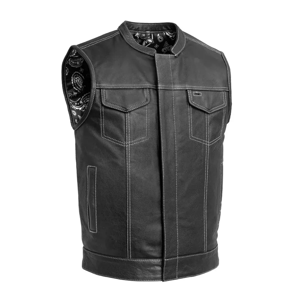 White / Small Club Cut Men's Motorcycle Leather Vest - skyjackerz