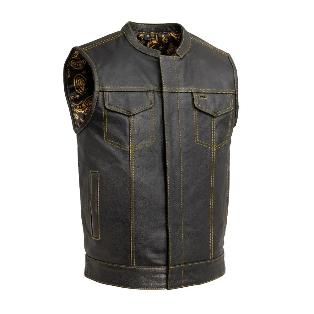 Gold / Small Club Cut Men's Motorcycle Leather Vest - skyjackerz