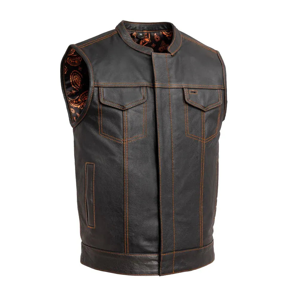 Orange / Small Club Cut Men's Motorcycle Leather Vest - skyjackerz