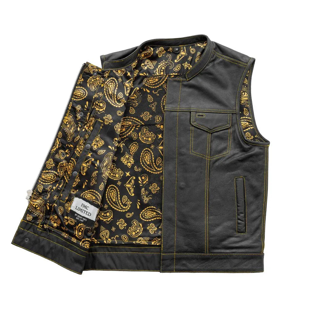 Green / Small Club Cut Men's Motorcycle Leather Vest - skyjackerz