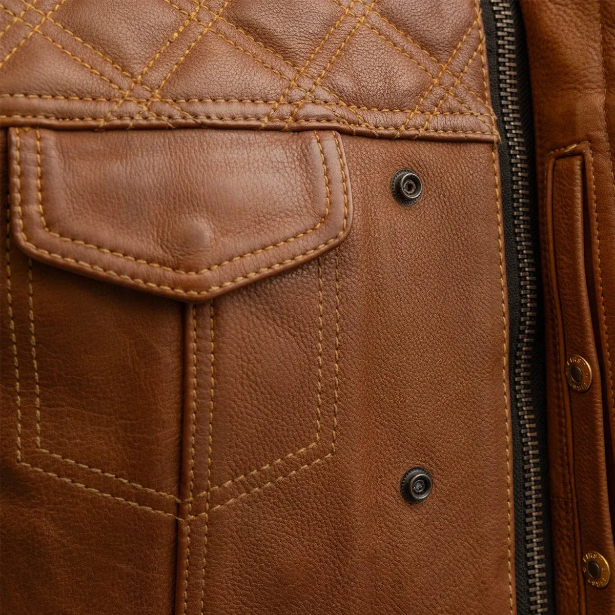 Cognac / Small Timber Men's Motorcycle Leather Vest - skyjackerz