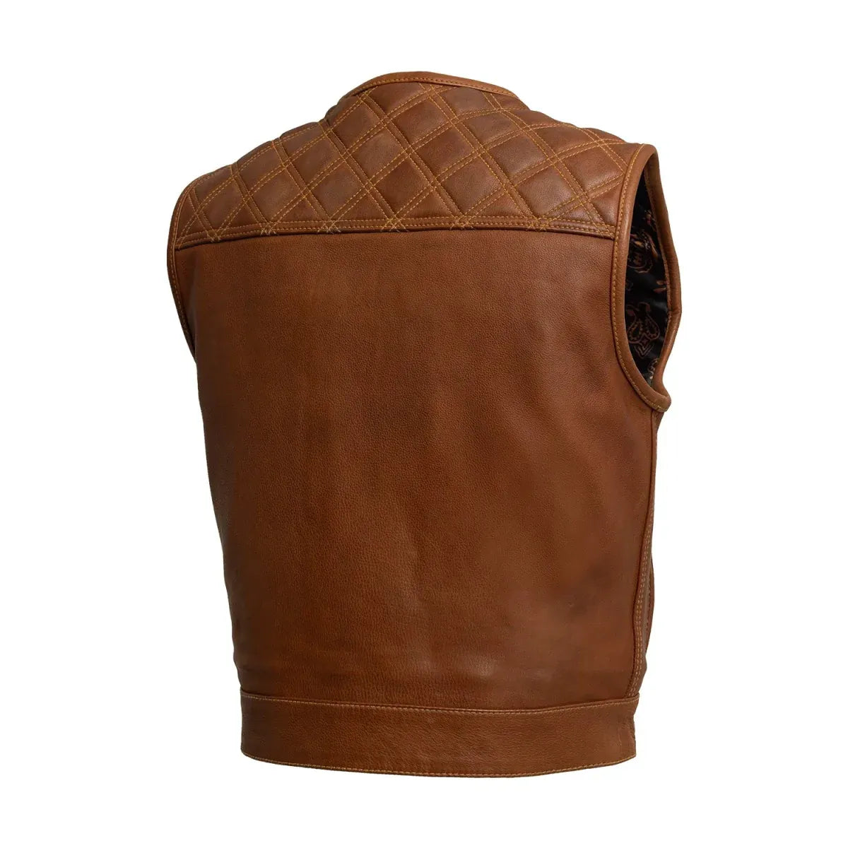 Cognac / Small Timber Men's Motorcycle Leather Vest - skyjackerz