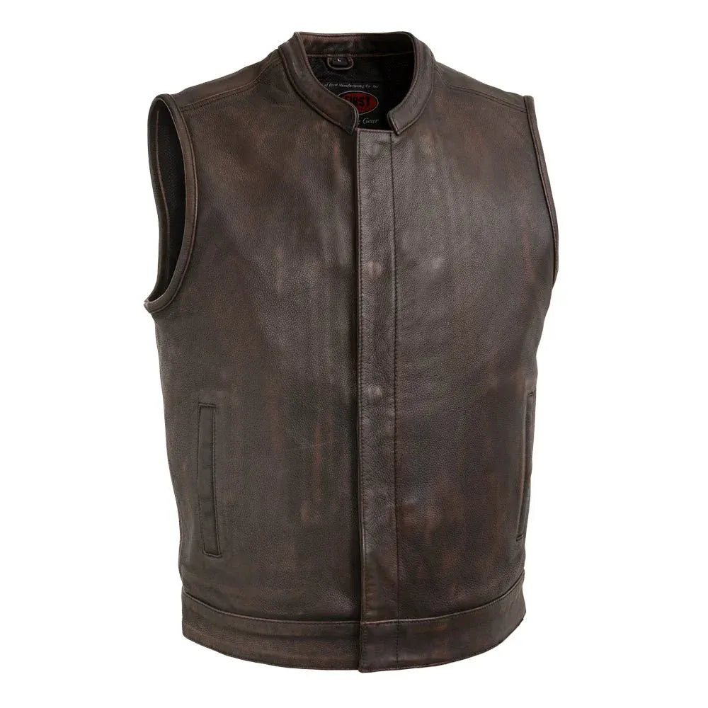 Copper / Small Top Rocker - Men's Motorcycle Leather Vest - skyjackerz