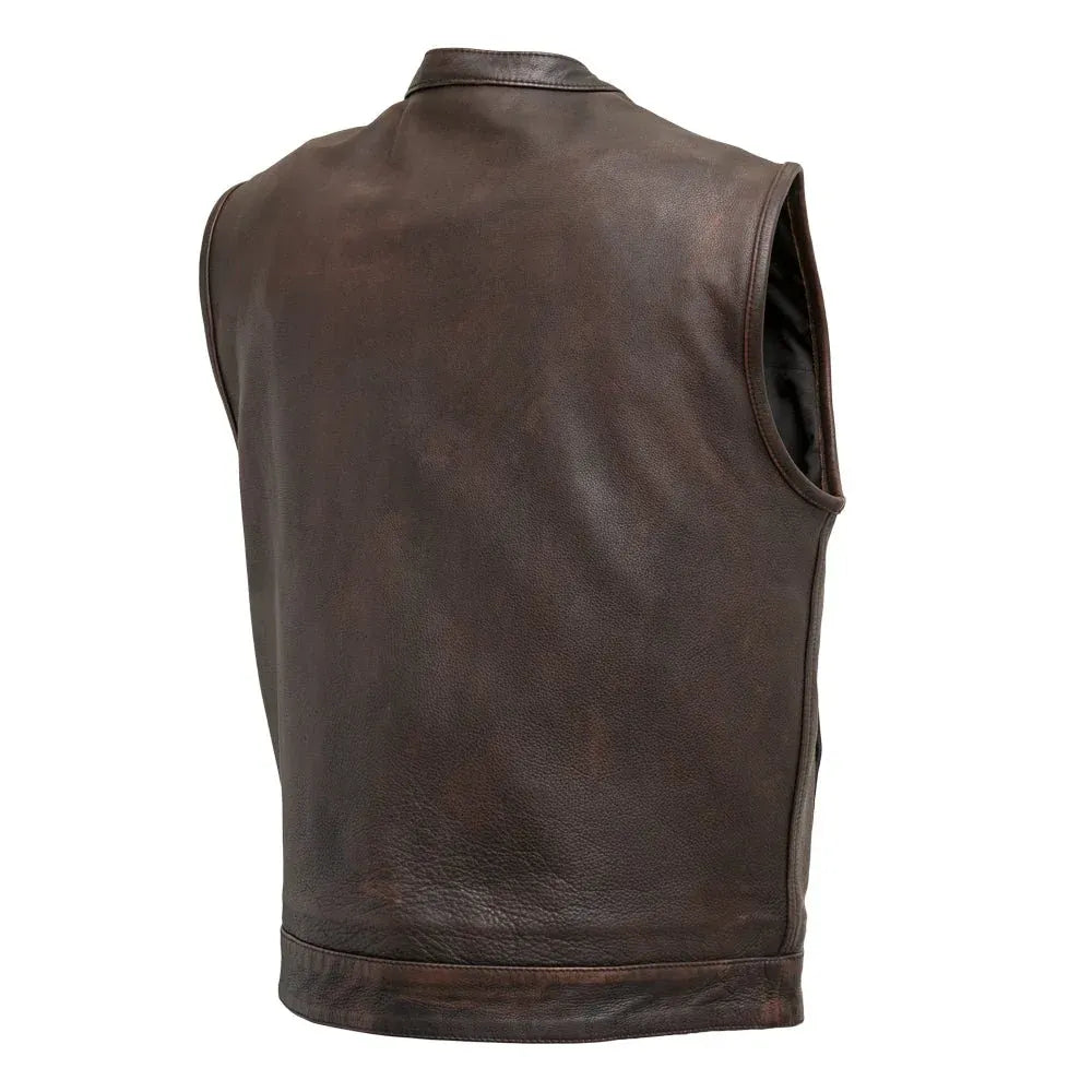 Copper / Small Top Rocker - Men's Motorcycle Leather Vest - skyjackerz