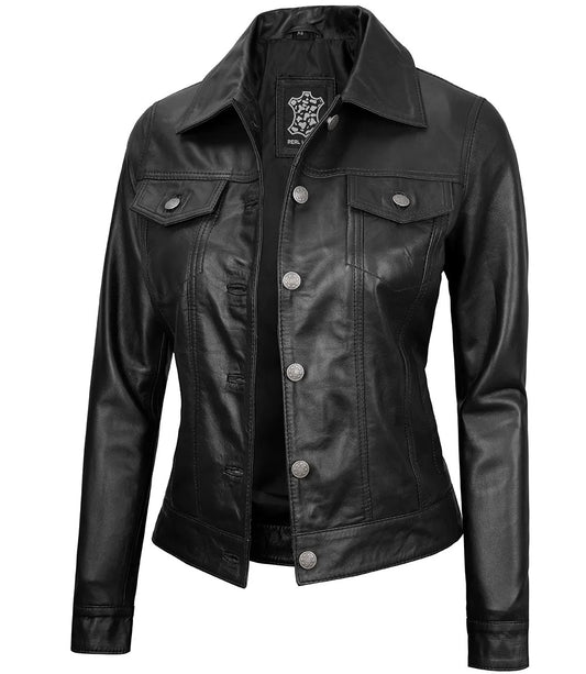 X Small Women Black Trucker Jacket - skyjackerz