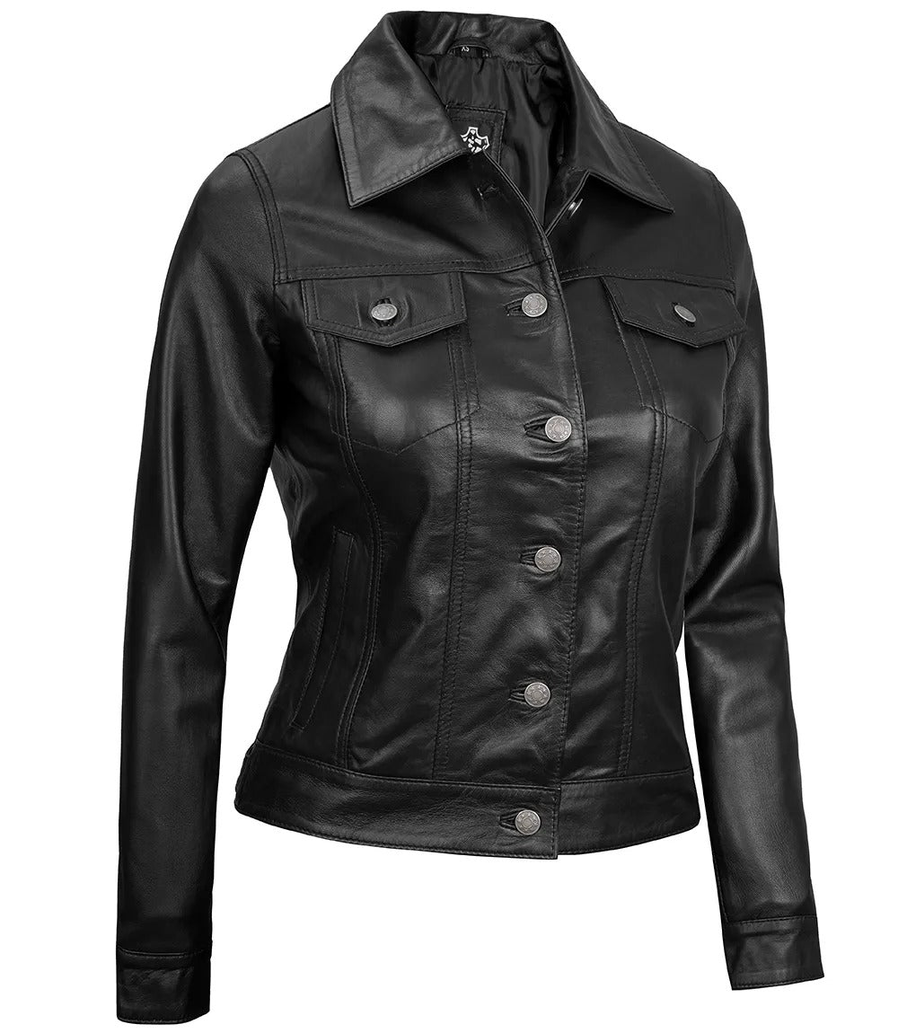 Women Black Trucker Jacket