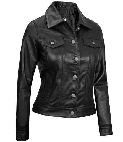 X Small Women Black Trucker Jacket - skyjackerz