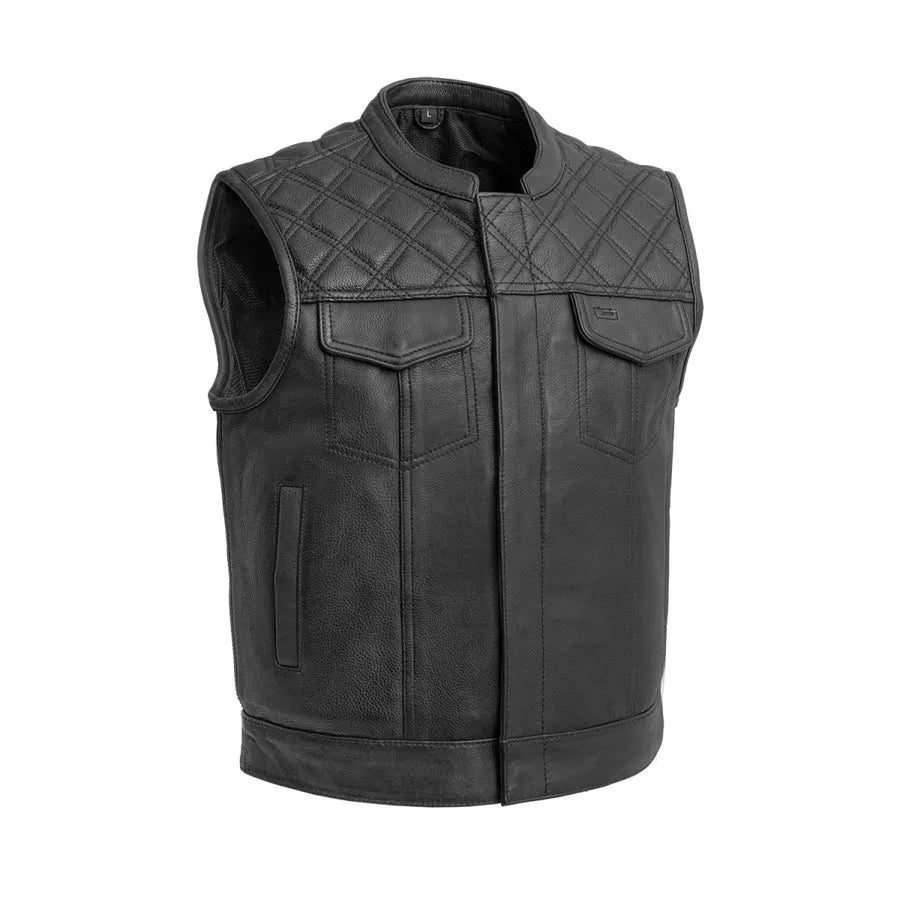 Black / Small Upside Men's Club Style Leather Vest - skyjackerz