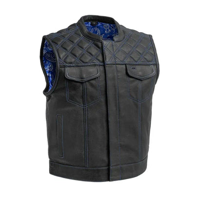 Black - Blue / Small Upside Men's Club Style Leather Vest - skyjackerz