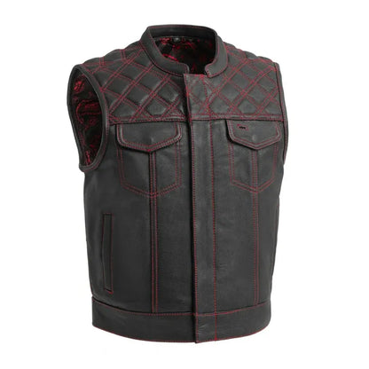 Black - Red / Small Upside Men's Club Style Leather Vest - skyjackerz