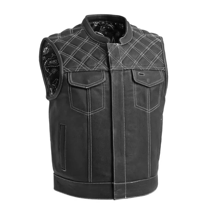 Black - White / Small Upside Men's Club Style Leather Vest - skyjackerz