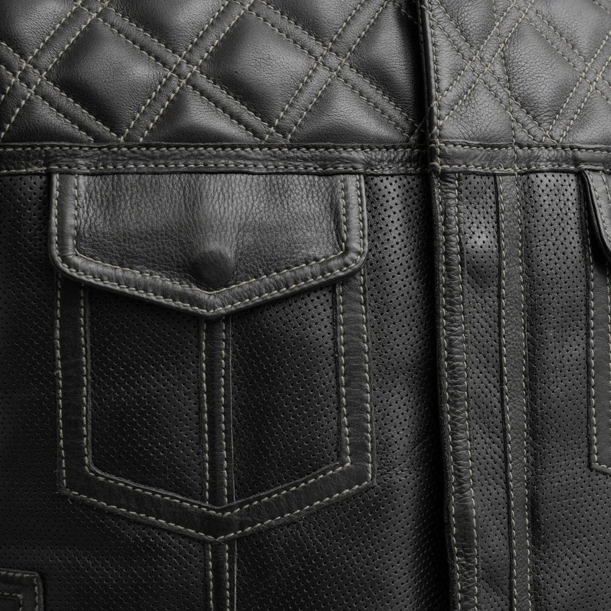 Grey / Small Upside Men's Motorcycle Perforated Leather Vest - skyjackerz