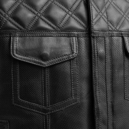 Grey / Small Upside Men's Motorcycle Perforated Leather Vest - skyjackerz