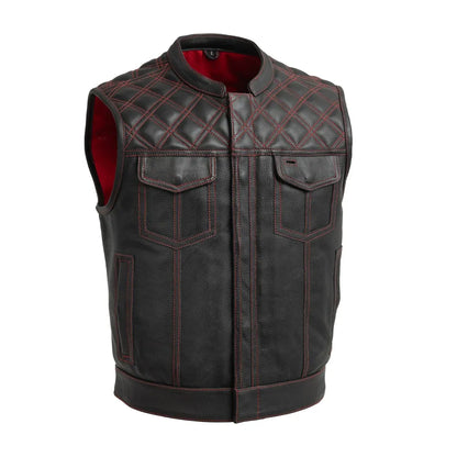 Red / Small Upside Men's Motorcycle Perforated Leather Vest - skyjackerz