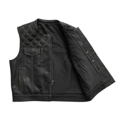Grey / Small Upside Men's Motorcycle Perforated Leather Vest - skyjackerz