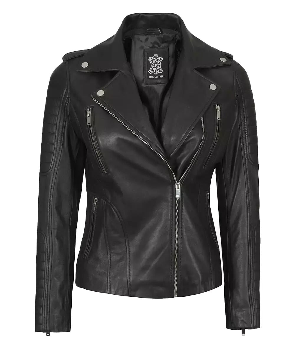 Women Convertible Hood Leather Jacket